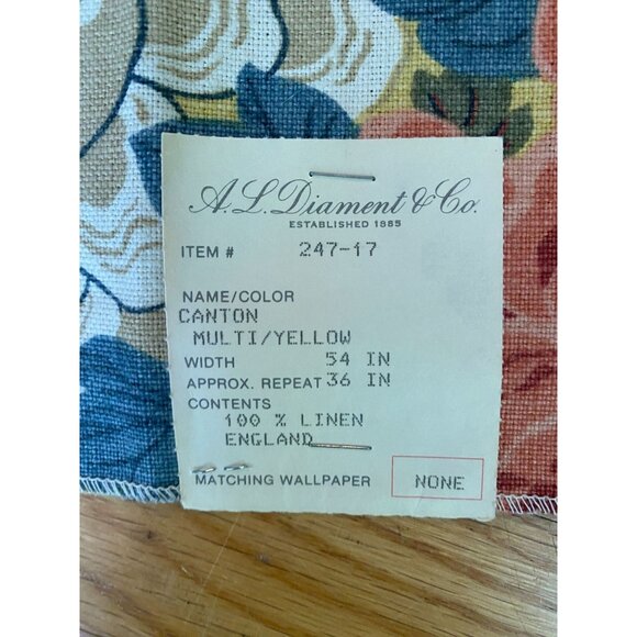 Vintage G.P. & J. Baker  100% Linen Fabric Sample Floral Canton Design Multicolo - Picture 3 of 5